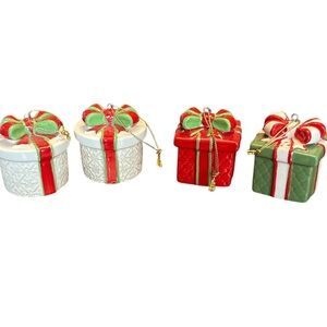 2 Sets Vintage Porcelain Salt & Pepper Shakers Christmas Presents Ornaments 2"